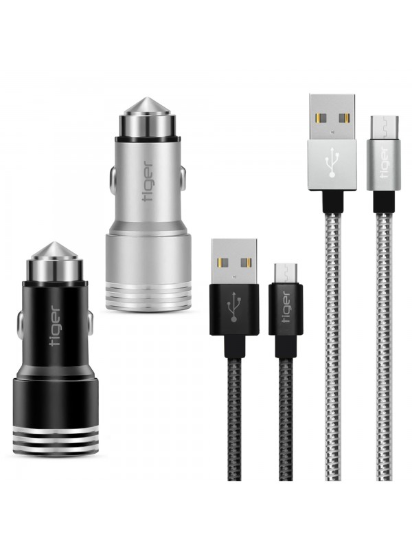 Tiger Metal Oto-Araç Şarj Aleti + Micro USB Hızlı Kablo 2.4A Çift…