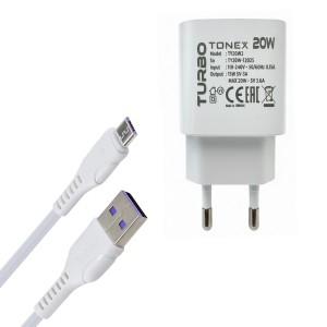 Tonex 20W 4A QC3.0 Hızlı Şarj Aleti ve Micro USB Kablo Set