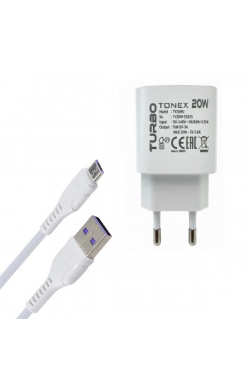 Tonex 20W 4A QC3.0 Hızlı Şarj Aleti ve Micro USB Kablo Set