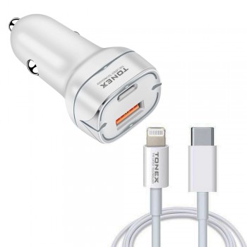 Tonex LA-38W PD + USB-A Type-C to Lightning Kablolu Araç İçi Şarj Aleti Set Tonex LA-38W PD + USB-A Type-C to Lightning Kablolu Araç İçi Şarj Aleti Set