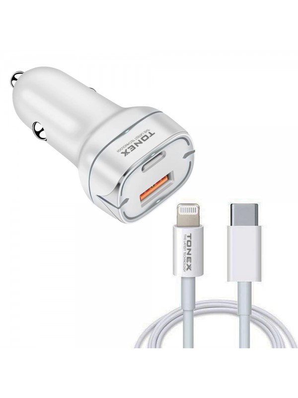 Tonex LA-38W PD + USB-A Type-C to Lightning Kablolu Araç İçi Şarj …
