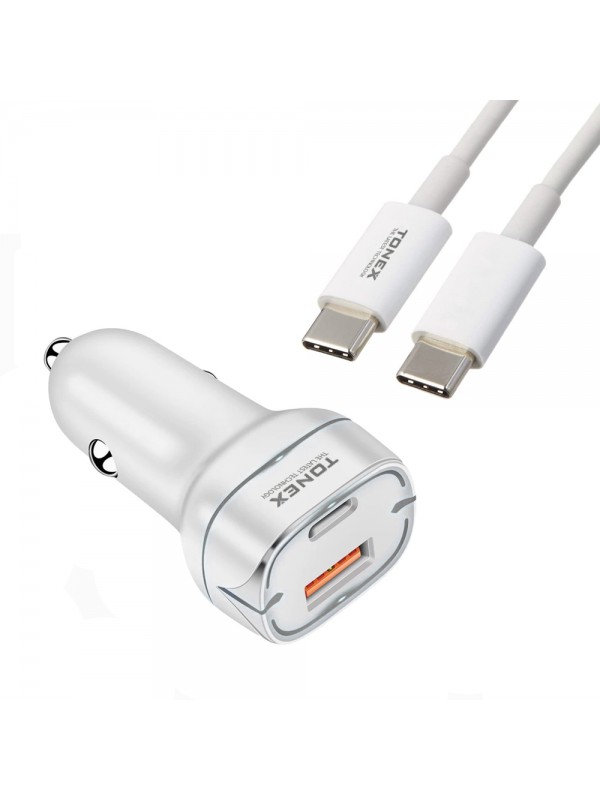 Tonex TA-38W PD + USB-A Type-C to Type-C Kablolu Araç İçi Şarj Ale…
