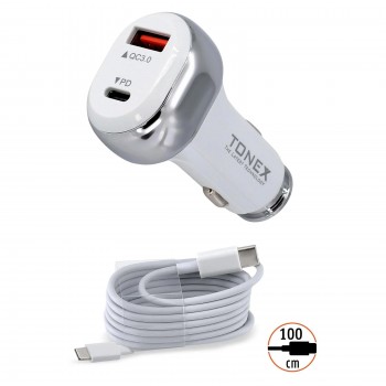 Tonex TA-41W PD + USB-A Type-C to Type-C Kablolu Araç İçi Şarj Aleti