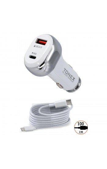 Tonex TA-41W PD + USB-A Type-C to Type-C Kablolu Araç İçi Şarj Aleti…