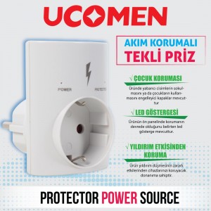 Ucomen PA-GEJ-01SD 16 Amper Akım Korumalı Tekli Priz