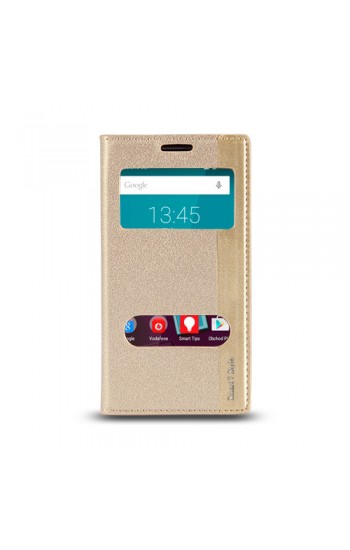 Vodafone Smart 7 Style Gizli Mıknatıslı Pencereli Magnum Kılıf Gold