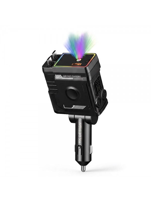 YK Design YK-OT719 120W 7 Renk Işıklı 4x Port Geri Çekilebilir Kablolu Araç İçi Şarj Adaptörü